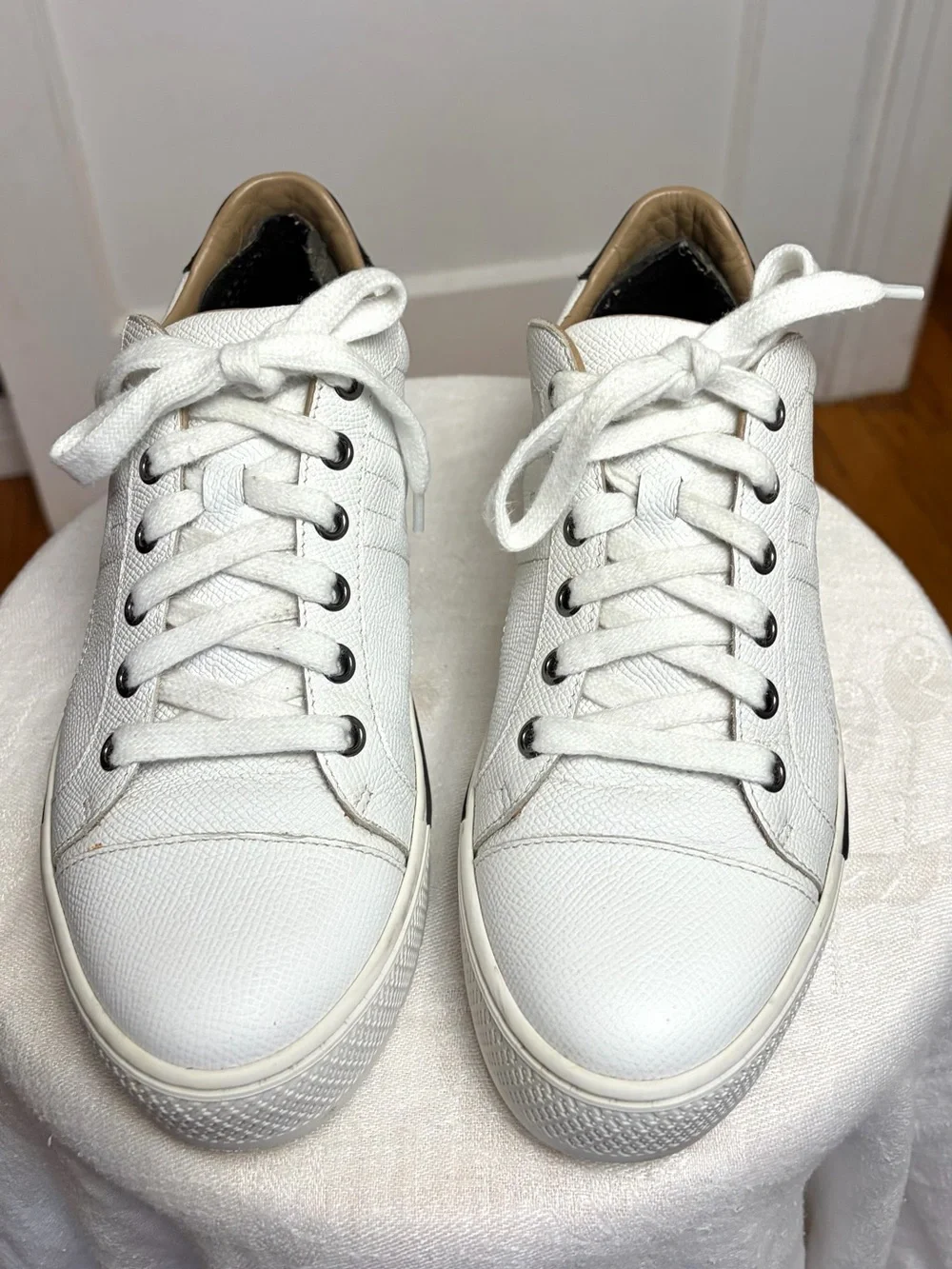 Hermes Voltage Leather Platform H sneakers, wht/blk, H embossed sole, 36(larger)